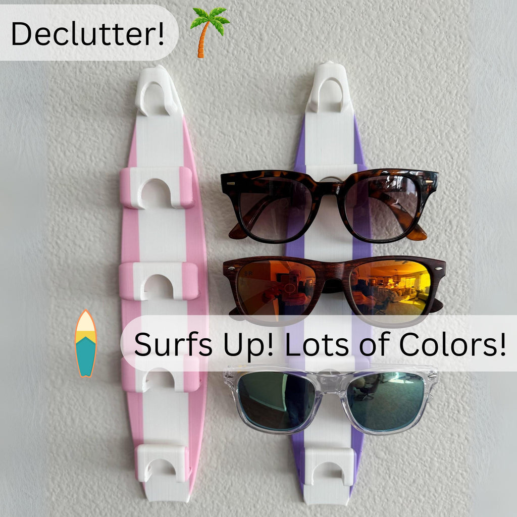 Surfboard Shaped Sunglasses Holder - Surfs Up - Stay Organized - Declutter - Beach Ready - Wall Mount
