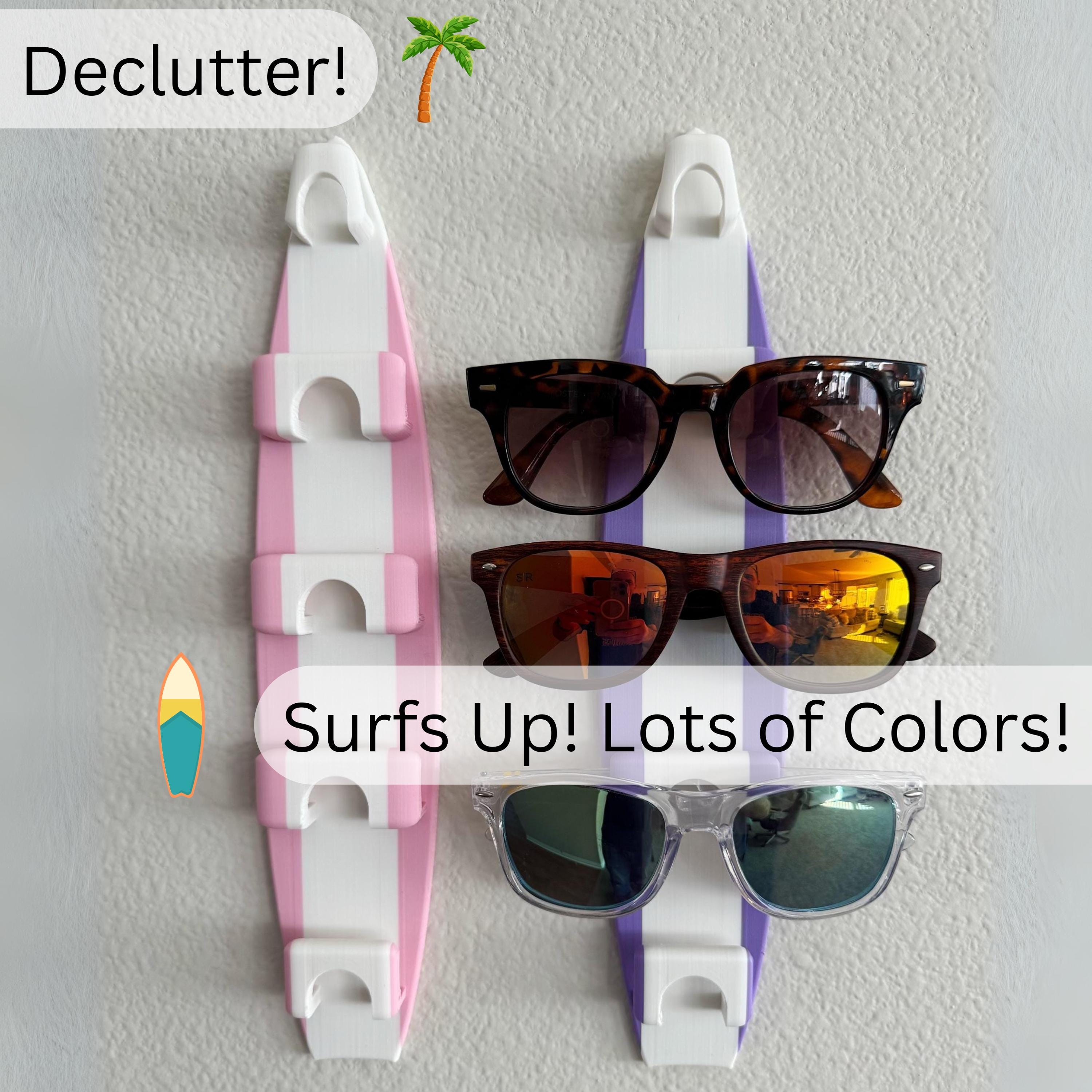 Surfboard Shaped Sunglasses Holder - Surfs Up - Stay Organized - Declutter - Beach Ready - Wall Mount